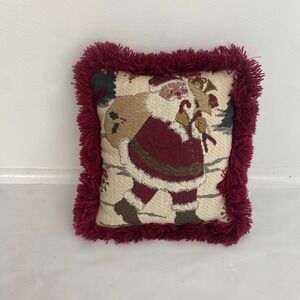 Riverdale Christmas Santa Claus Tapestry‎ Throw Pillow Burgundy Fringe